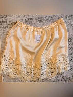 Free People Cream Lace Trim Slip Skirt